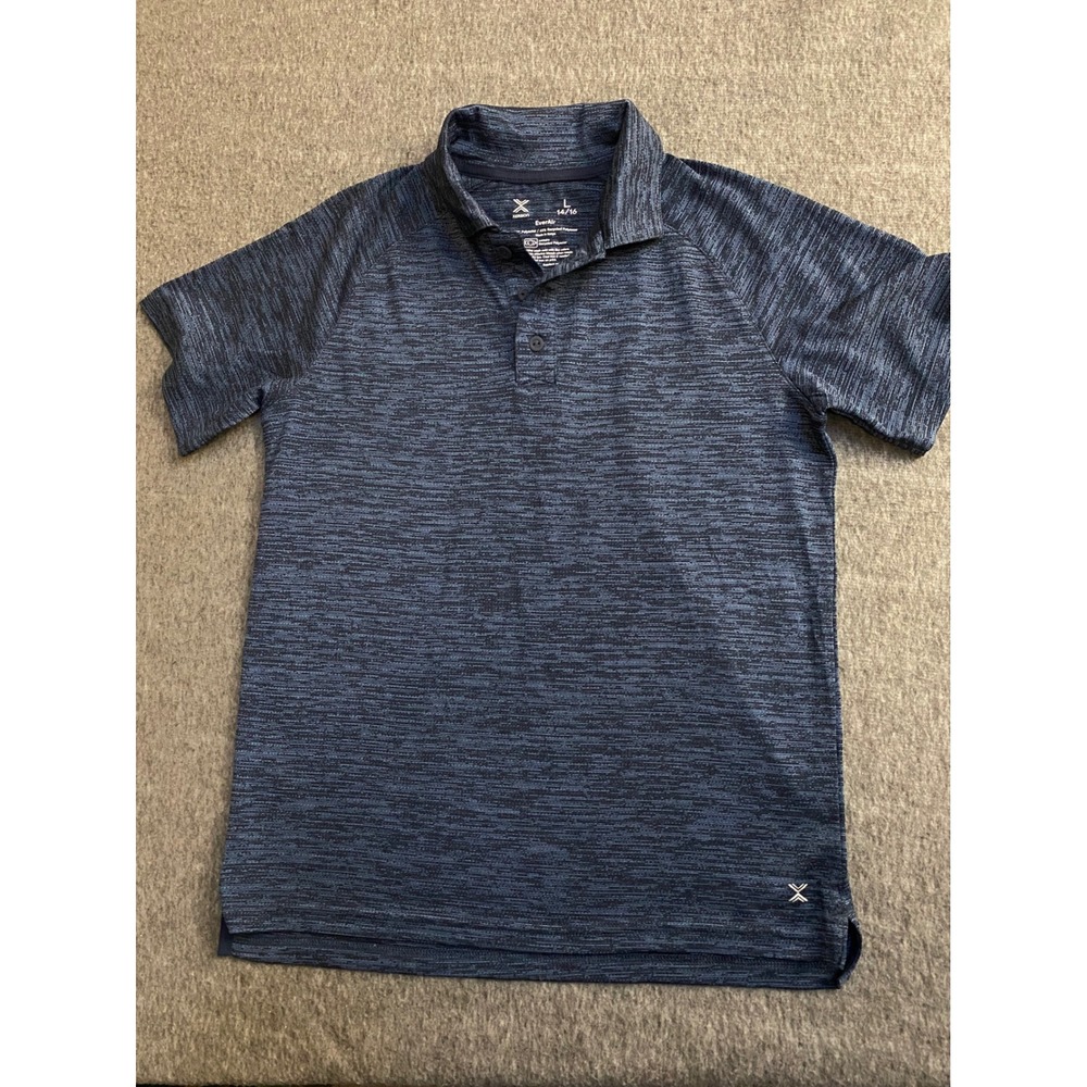 Xersion EverAir Boys Navy Blue Space Dye Short Sleeve Polo Shirt Large 14/16